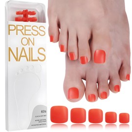 Bellelfin Press on Toenails for Women Matte Red Toenails Press on Short Square Toe Nail Press ons, 120pcs Press on Toenails Full Cover Toe Press on Nails