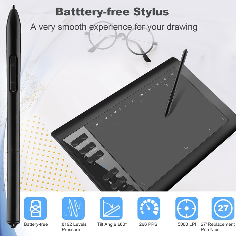 Graphics Drawing Tablet,10x6 inch Digital Writing Tablet with 8192 Levels