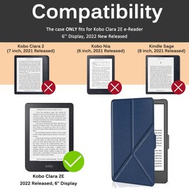 Miimall Compatible with 6" Kobo Clara 2E Case 2022 Released, Ultra Slim Lightweight PU Leather Protective Cover with Auto Sleep/Wake & Stand for Kobo Clara 2E 6inch(Blue)