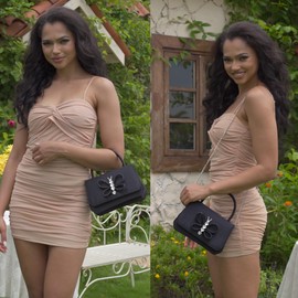 Milisente Clutch Bag for Women Wedding Faux Silk Crystals Evening Clutch with Top Handle (Black)