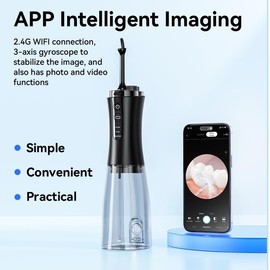 Water Flosser with Camera for Teeth, Visual Water Dental Flosser  with 3-Nozzle, Rechargeable Water Pick with 12-Gear and IPX7 Waterproof for Android and IOS(Black)