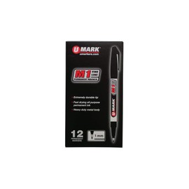 U-Mark M1 Fine Line Permanent Marker, 1 mm Tip, Black (Pack of 12) 10581