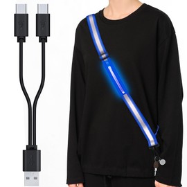 OMKHE LED Reflective Sash Safety Gear, Running Lights for Runners at Night, High Visibility USB Rechargeable Light for Jogging Running Cycling Walking Motorcycle (Blue)
