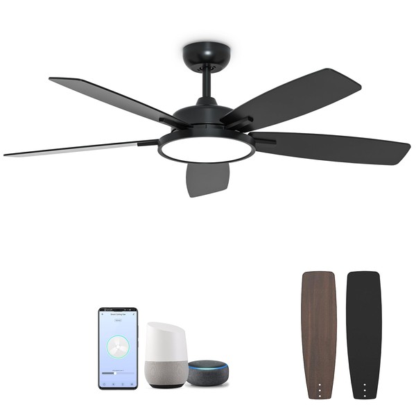 Roomratv 52 Inch Smart Ceiling Fan with Light,Quiet Reversible DC Motor Fan Remote Control Compatible with Alexa Google home（black）
