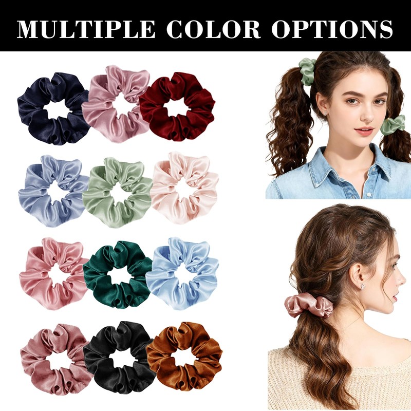 24Pack Satin Scrunchies For Women Silky Scrunchy Silk Hair Ties