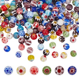 HOBBIESAY About 200Pcs Flower Glass Round Beads 6mm Millefiori Lampwork Glass Beads Colorful Flower Loose Beads Flower Glazed Beads for Jewelry Making Hole: 1mm