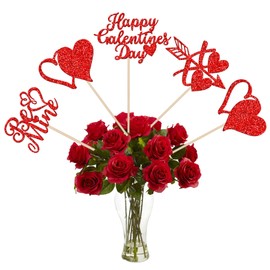 12 PCS Happy Galentine's Day Centerpiece Sticks Red Sweet Love Heart Valentine's Day Table Flower Centerpieces Be Mine Valentines Floral Decorations for Valentine's Day Theme Birthday Party Supplies