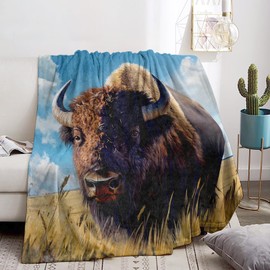 Bidesk Funny Bison Blanket Soft Flannel Throw Blanket, Cozy & Warm Yet Lightweight Blankets for Travel, Couch, Bed, for Men Women Adults, Fuzzy Outdoor Comfort Wrap 60"×50"