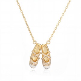 Cute CZ Ballet Shoes Choker Necklace for Women 14k Gold Plated Dainty Crystal Cubic Zirconia Enamel Ballerina Ballet Slipper Pendant Adjustable Chain Necklace Fashion Jewelry for Dance Lover, 15.7