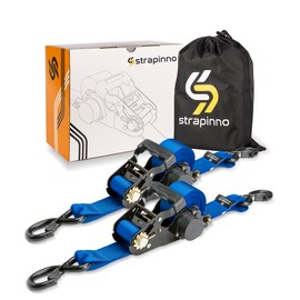 Strapinno 2PCs Retractable Ratchet Tie-Down Straps,5,000 lbs Breaking Strength- 2 in x 12 ft Heavy Duty Ratchet Strap with Safety Lock S Hooks for Motorcycles, ATVs, UTVs, Lawn Equipment & Cargo -Blue