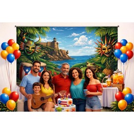 Puerto Rico Frog Photo Backdrops Tropical Coqui Drums and Vejigante Bomba Photography Backdrop for Fiesta Parade Puerto Rican Papel Picado Culture Caribbean Festival Party Decoration Banner