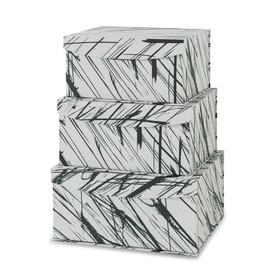 Soul & Lane Decorative Storage Boxes with Magnetic Closure - Set of 3 Modern Memory Keepsake Boxes with Lids, Black and White Cardboard Gift Storage for Organizing and Home Décor, Minimalist Stripe