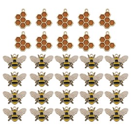 RELKLYU 20-Piece Bee Pendant and 10-Piece Honeycomb Pendant, Creative Cartoon Pendant, DIY Jewellery Material, Necklaces and Key Chains Can Be Made