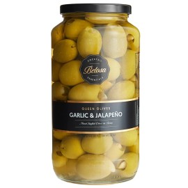 Belosa Stuffed Queen Olives 32 oz Jars, Cocktails (4 Flavors To choose From) - Jalapeno & Garlic Stuffed