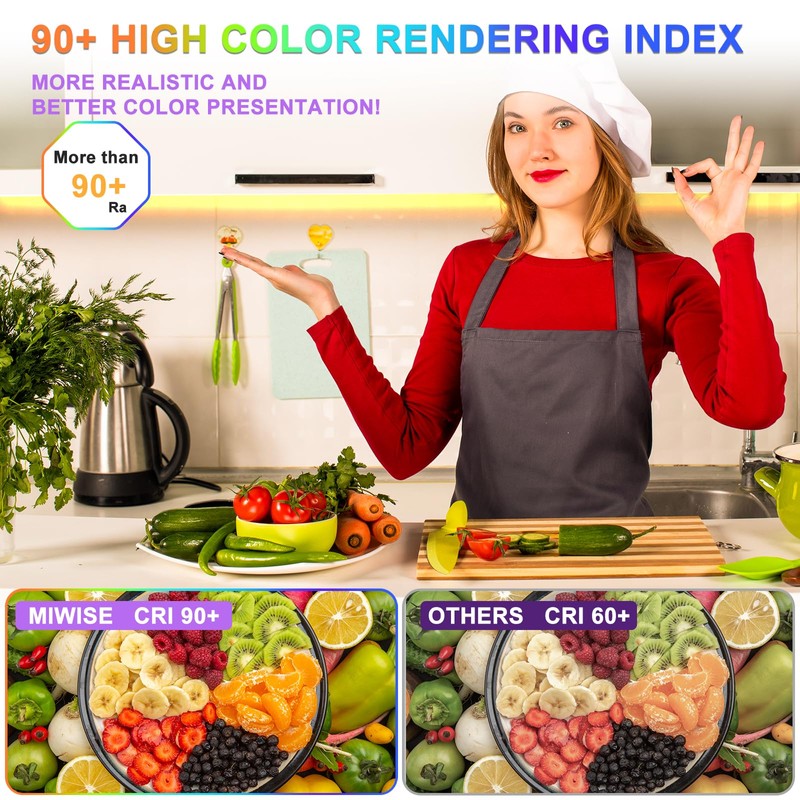 MIWISE COB LED Strip 32.8ft/10m,CRI 90+ Warm White 3000K High
