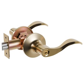 1 Pack of HENYIN Wave Lever Door Lock/Door Knob Hardware Handle and Closet Lockset, Gold Color, Bathroom Version Without Key,Right Hand (805-G-R-Bk)