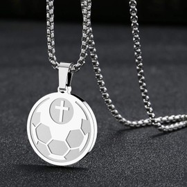 ST-Power Soccer Cross Sports Pendant Bible Verse Luke 1:37 Athletes Stainless Steel Necklace 22" Chain Gift for Men Women Teenager.
