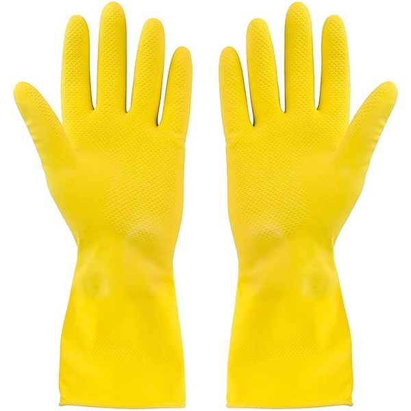 SteadMax 3 Pack Yellow Cleaning Gloves, Professional Natural Rubber Latex Gloves, Medium Size (3 Pairs)