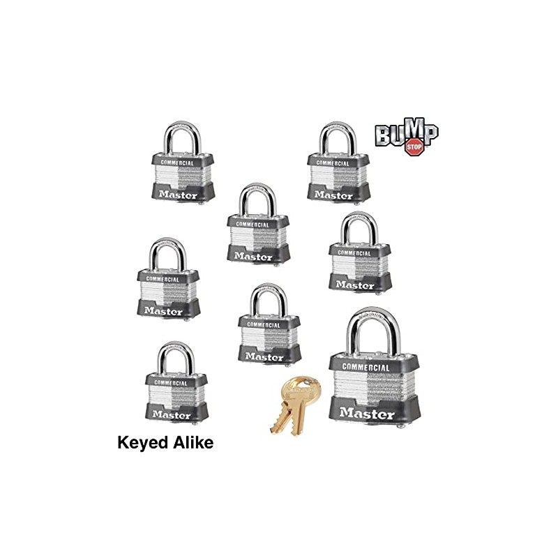 Master Lock - Eight (8) Keyed Alike Locks 3NKA-8 w/BumpStop