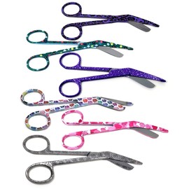 Set of 6 Bandage Scissors 5.5" Long, Nurse Vet Tech Gift - Made of Stainless Steel with Assorted Patterns, First Aid, Used For Cutting Gauze, Tape, Clothing Bandages, Vet Wrap Adhesive Removal