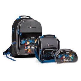 Louis Garneau Designer School Kit with Backpack, Lunch Box and Pencil Case 3-Piece Set School Supplies for Kids Prescholl and Elementary – Premium Durable Materials (Video Games 2nd Design)
