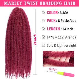 18 Inch Marley Twist Braiding Hair 8 Packs Pink Marley Hair Crochet Braids Pre-Separated Afro Kinky Twist Crochet Hair for Black Women Long Braiding Hair Extensions (8 Packs,Pink#)