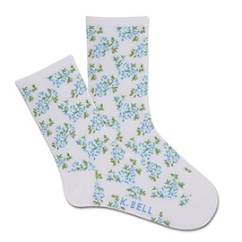 K. Bell Women's Cottage Floral Crew Socks 1 Pair, White, Women's 9-11