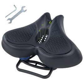 Noseless Oversized Bike Seat for Men & Women Extra Wide Upgrade Comfortable Wide Padded Bicycle Seat Cushion Compatible Saddle Replacement with Electric Bike, Exercise, Cruiser, Road Bike