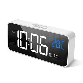 Digital Alarm Clock, with Large Led Temperature Display, Portable Alarm Clock Digital, Snooze Time, Four-Level Adjustable Brightness Dimmer, 13 Music USB Charging Ports, Suitable for Bedside, Bedroom