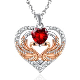 Swan Necklace Sterling Silver Heart Pendant Double Crystal Swan Necklace Rose Gold Plated Garnet Jewelry January Birthstone Wedding Anniversary Birthday Gifts for Women