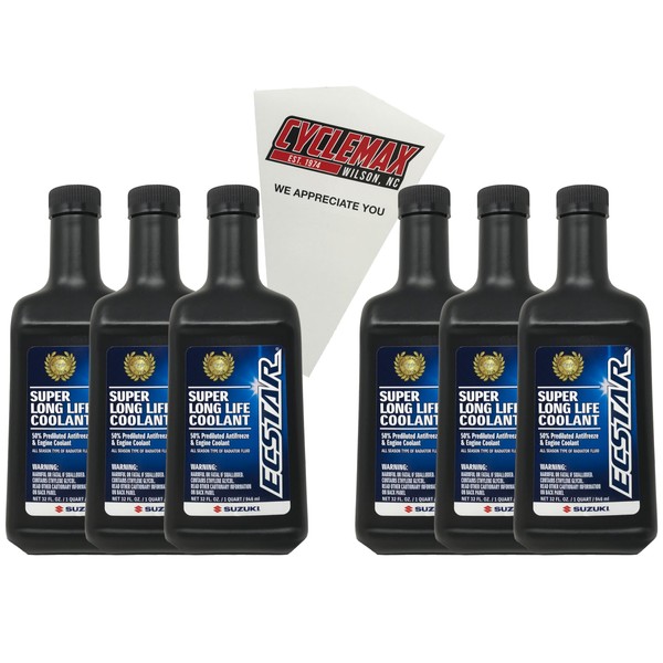 CYCLEMAX Six Pack for Suzuki Ecstar Super Long Life Coolant 990A0-02E00-01Q Contains Six Quarts and a Funnel