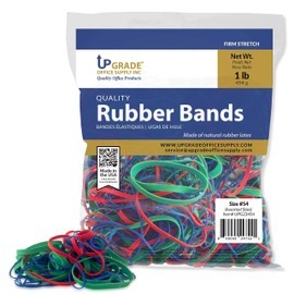 Upgrade Office Supply UPG23454 Rubber Bands, Size #54 (Assorted Sizes), 1 lb. Bag, Red, Blue, and Green, Made in USA