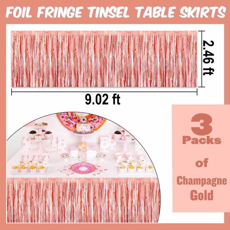 3 Pack Rose Gold Tinsel Table Skirts