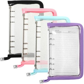 Kosiz 4 Pcs A6 Binder Cover 6 Ring Notebook Binder Clear Soft PVC Zipper Binder A6 Budget Binder Folder A6 Planner Cover Refillable Notebook Shell for Journal Photo Album Organizer, 7.9'' x 5.1''