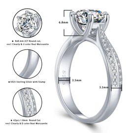 Atylyk Engagement 2CT Moissanite Rings Gold Plated 925 Sterling Silver Rings 2ct D Color VVS1 Eternity Wedding Stackable Ring for Women