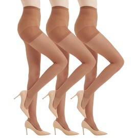 Citystl 3 Pairs Gentle Nude Sheer Tights for Women - 20D Not Rip Control Top Pantyhose with Reinforced Toes, Supple Feel - Resist Tears(Gentle Nude-M)
