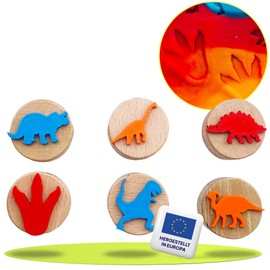 ChildGen Wooden Stamp, Dinosaur Set, 6 x Stamps, 100% Natural Wood Material, Gift Idea for Children, Kneading Tool, Kneading Accessories, Children's Toy, Toy