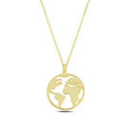 Einzelstück® Necklace with globe pendant, 925 sterling silver, 14 carat gold, 14 carat rose gold plated, silver chain globe, anti-allergenic and nickel-free, Sterling Silver
