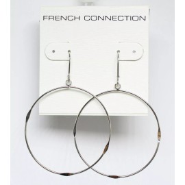 French Connection New French Connection Rhodium Silver Small Flattened Hoop Earrings #FC39