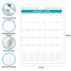 Calendar 2026, 12 Monthly from January 2026 to December 2026, with Julian Date, 11.4 x 14.6 Inches, Thick Paper
