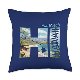 Ewa Beach Hawaiian Vacation Designs EWA Beach HI Hawaii Vacation The Aloha State Throw Pillow, 18x18, Multicolor