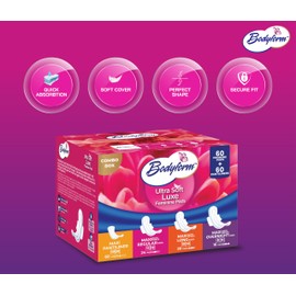 Bodyform Luxe Feminine Care Value Combo Box (Variety Pack) – 60 Ultra-Soft Pads + 60 Gentle Pantyliners, Cushion Soft & Ultra-Absorbent