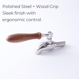 Replacement Spigot for 3 to 5 Gallon Water Crock – Stainless Steel Beverage Dispenser Faucet with Wooden Handle, Compatible with Ceramic Water Dispensers and Glass Jugs, 5/8” Opening, 1 Pack