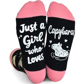 Women Teens Cute Capybara Crew Socks, Funny Capybara Gifts for Wildlife Rodent Animal Lovers