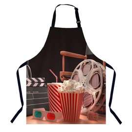 BGBDEIA Retro Film Theme Apron Adjustable Neck Bib Apron for Men Women,Suitable for Kitchen Cooking Waitress Chef Apron