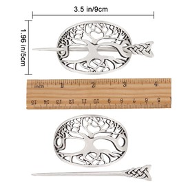 DELORIGIN Pack of 2 Viking Celtic Hair Pins Clips, Tree of Life Medieval Hair Clip, Silver, Celtic Hair Clip, Hair Pins, Metal Alloy Hair Clips for Women, Scarf, Sweater, Vintage Jewellery