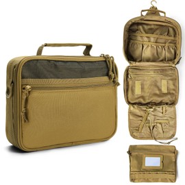 SMONT Toiletry Bag for Men Travel, Hanging Dopp Kit Shaving Hygiene Bag for Traveling Bathroom Khaki