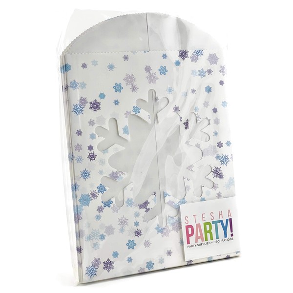 Snowflake Birthday Party Favor Bags with Clear Window 9" x 6" (10 Count)