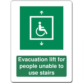 Green Health Safety Printed Metal Sign For Office Work Site School 15cm x 20cm - Evacuation lift for people unable to use stairs