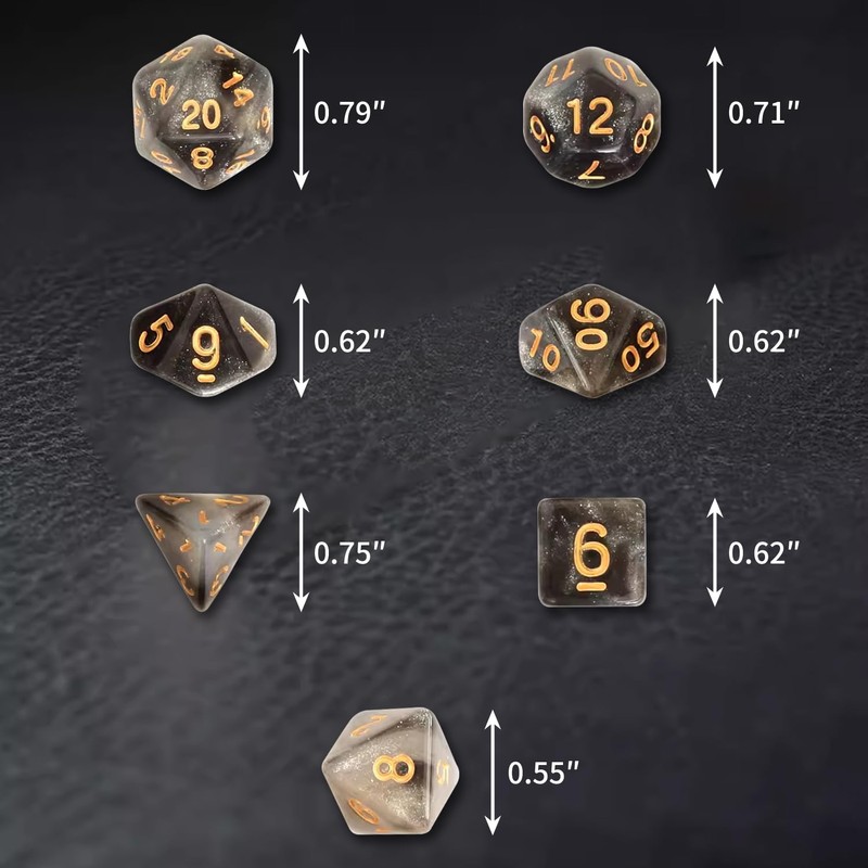 QUETTO Polyhedral Game Dice 6 PCS Black Mixed with White